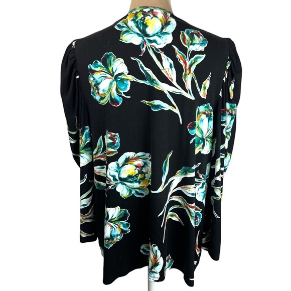 Chicos Womens Sz 3/XL Black Floral Knit Top Black Floral 3/4 Sleeve Stretch - Picture 5 of 11